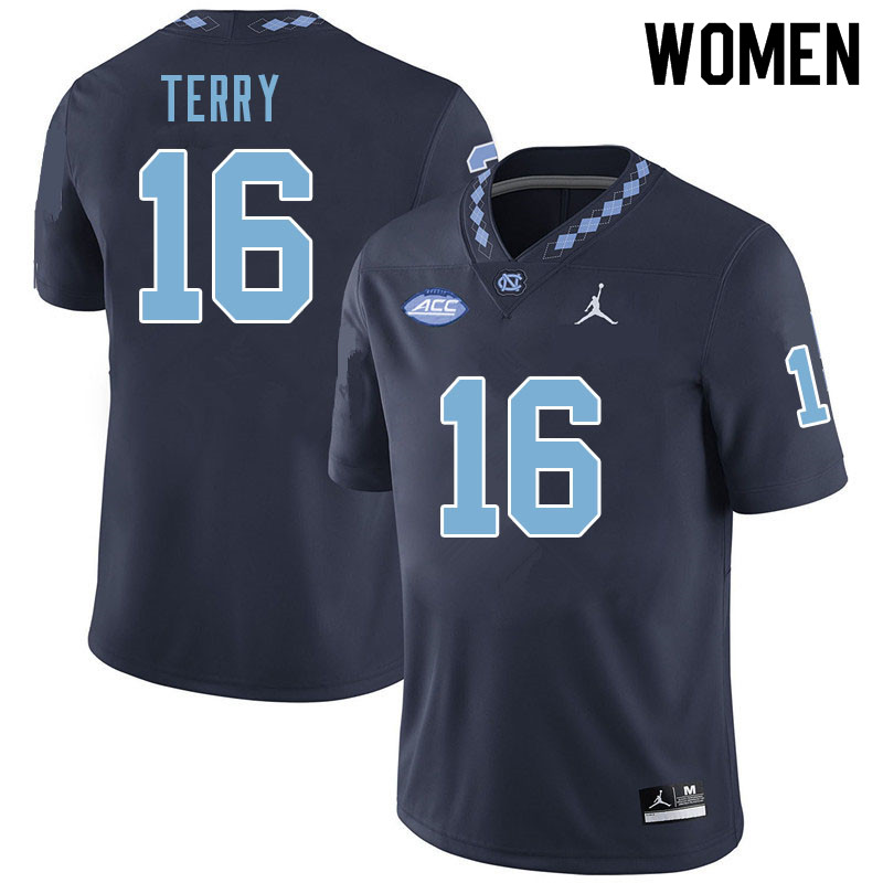 Women #16 Javon Terry North Carolina Tar Heels College Football Jerseys Sale-Navy
